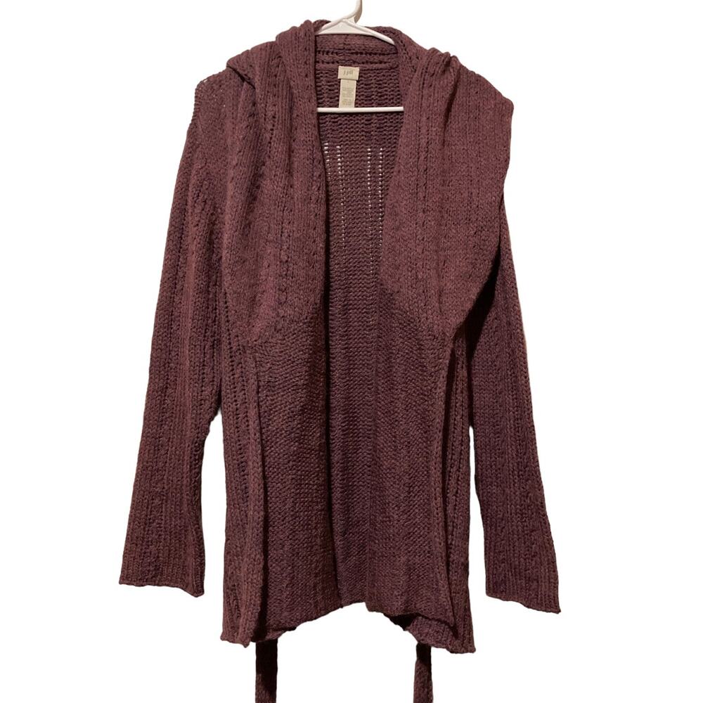 J Jill Open Front Purple Long‎ Cardigan Sweater Crochet Large Alpaca Wool Mohair